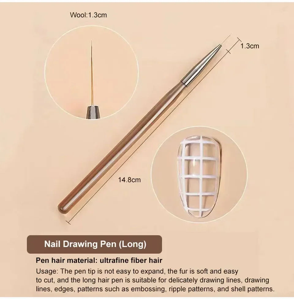 9PCS Nail Art Brush & Liner Set — DIY Acrylic Painting & Design Pens