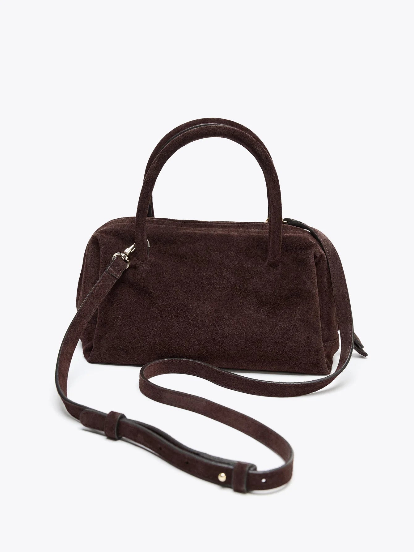 2026 new women's suede handbag, messenger bag, zipper, casual, fashionable, bowling bag