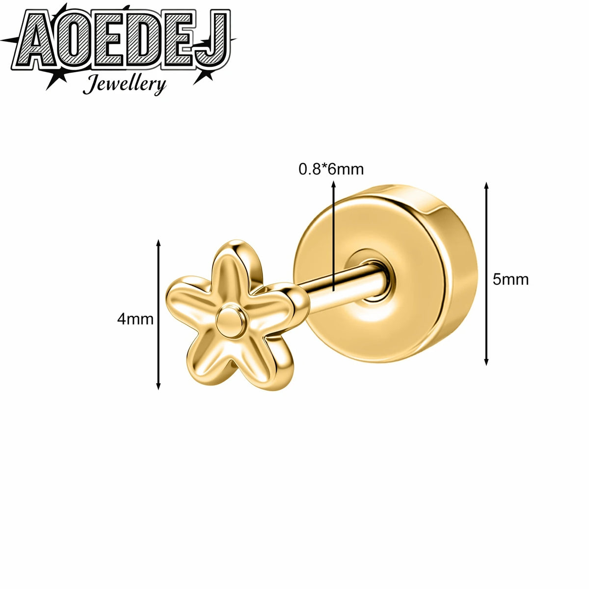 AOEDEJ 20G 1 PC/1 Pair Stainless Steel Stud Earrings Women Men Ear Studs Star Butterfly Flat Back Lobe Helix Conch Piercings 6MM