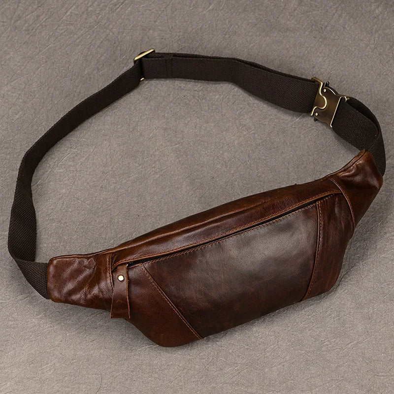 Newsbirds Men's Genuine Leather Chest Bag — Vintage Crossbody Sling & Outdoor Belt Pouch
