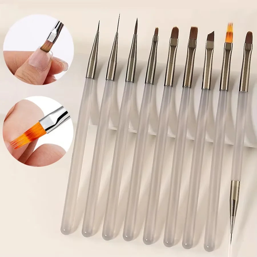 Nail Art Gel Brush Set — 9Pcs Nail Extension & Design Painting Tools
