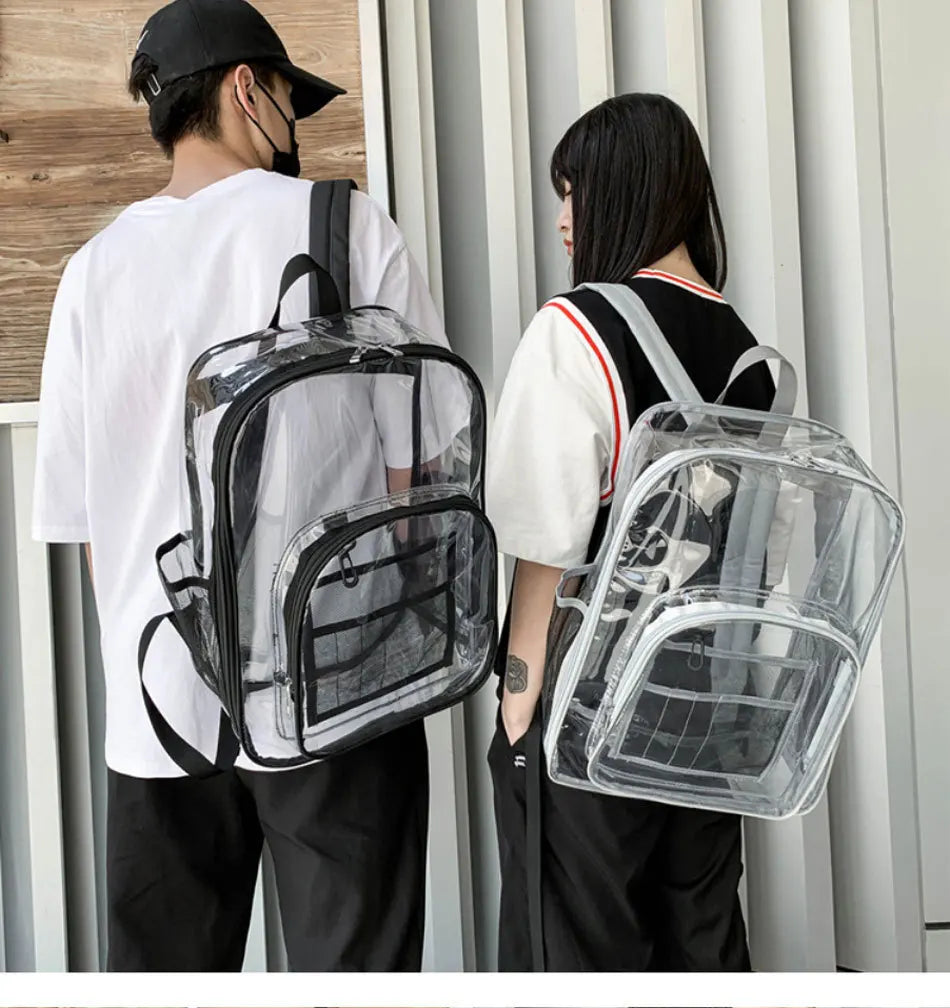 Large Capacity Transparent PVC Backpack – Waterproof School & Travel Bag for Students
