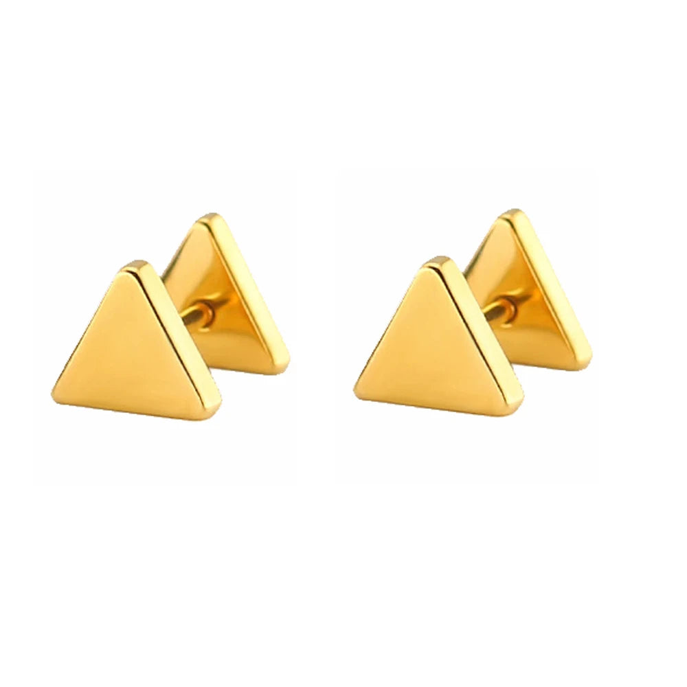 1 Pair Black Stainless Steel Round/Triangle/Square Stud Earrings For Women Dumbbell Pierceing Earrings Men Punk Fashion Jewelry