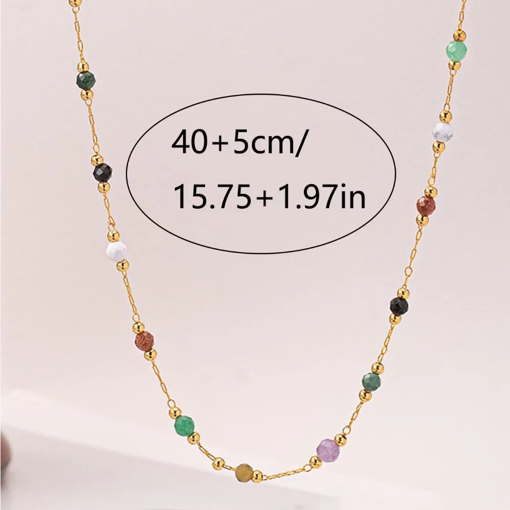 Women's Fashion Necklace, Stainless Steel, Colorful Imitation Natural Stone Beads, Layering Accessory for Multiple Occasions