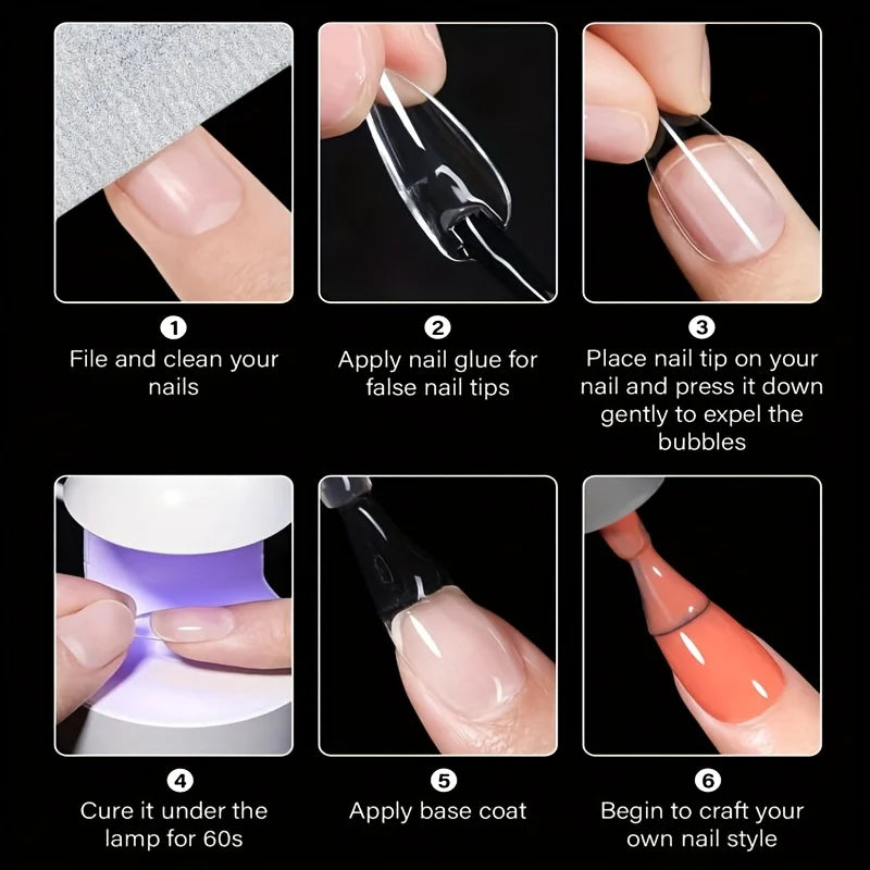 120Pcs Acrylic Press-On Nails — Coffin, Almond & Square Shapes, 12 Sizes