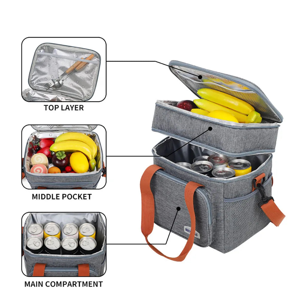 Insulated Lunch Box for Men & Women Collapsible Leakproof Double Cooler Bag Large Capacity Travel Camping Lunch Bags for Work