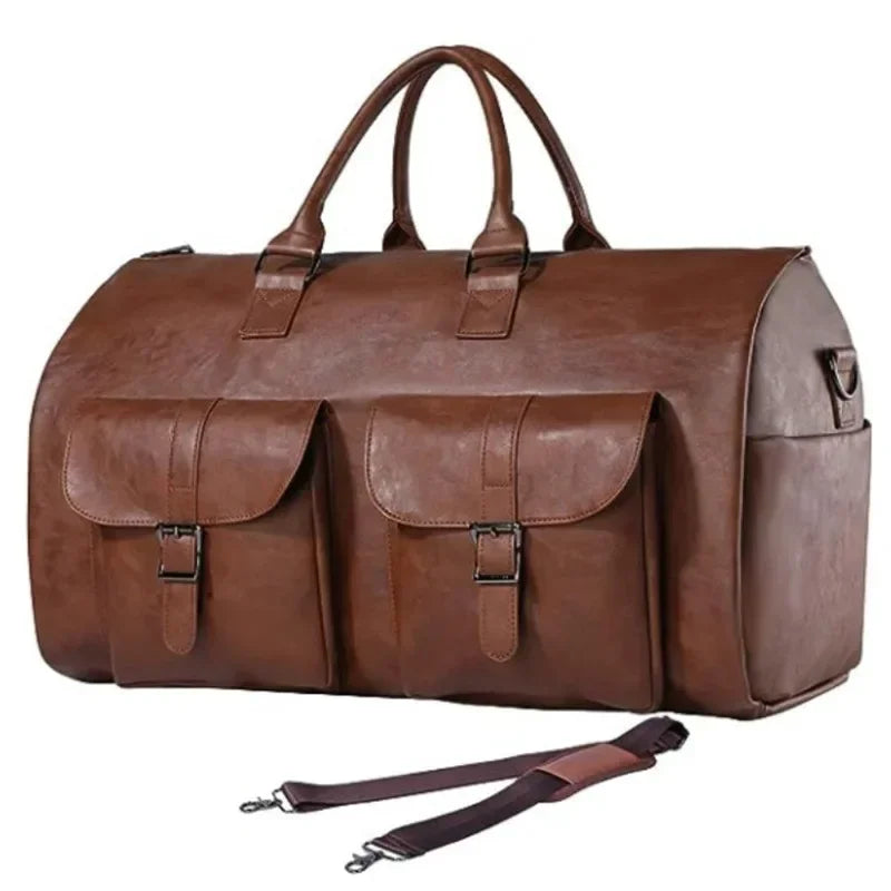 2-in-1 PU Leather Hanging Luggage Suit & Duffle Bag for Men | Waterproof Business Travel Bag | 5 Colors