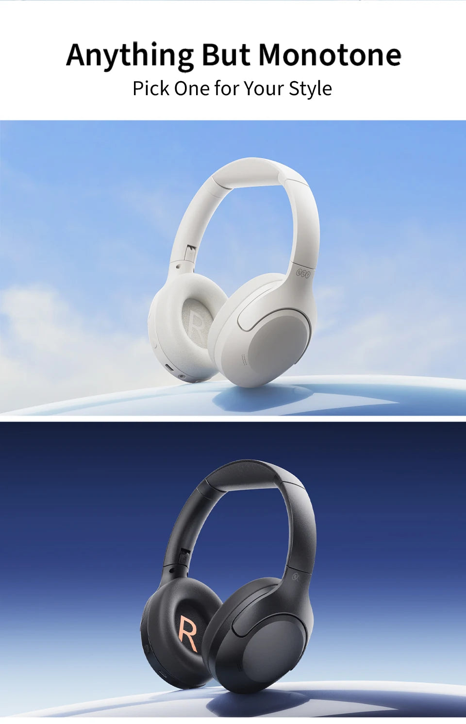 QCY H3 Lite ANC Wireless Headphones — Bluetooth 5.3, 60H Battery, Active Noise Cancelling