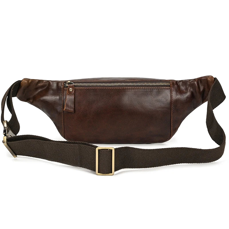 Luufan Crazy Horse Cowhide Leather Waist Bag — Men's Mini Travel Fanny Pack & Phone Pouch