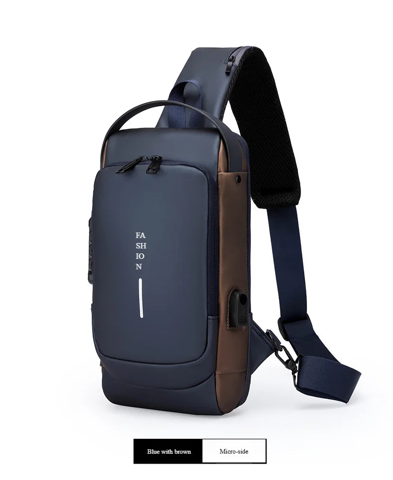 Men's Anti-Theft Chest Bag — Password Lock, USB Port & Waterproof Crossbody Sling