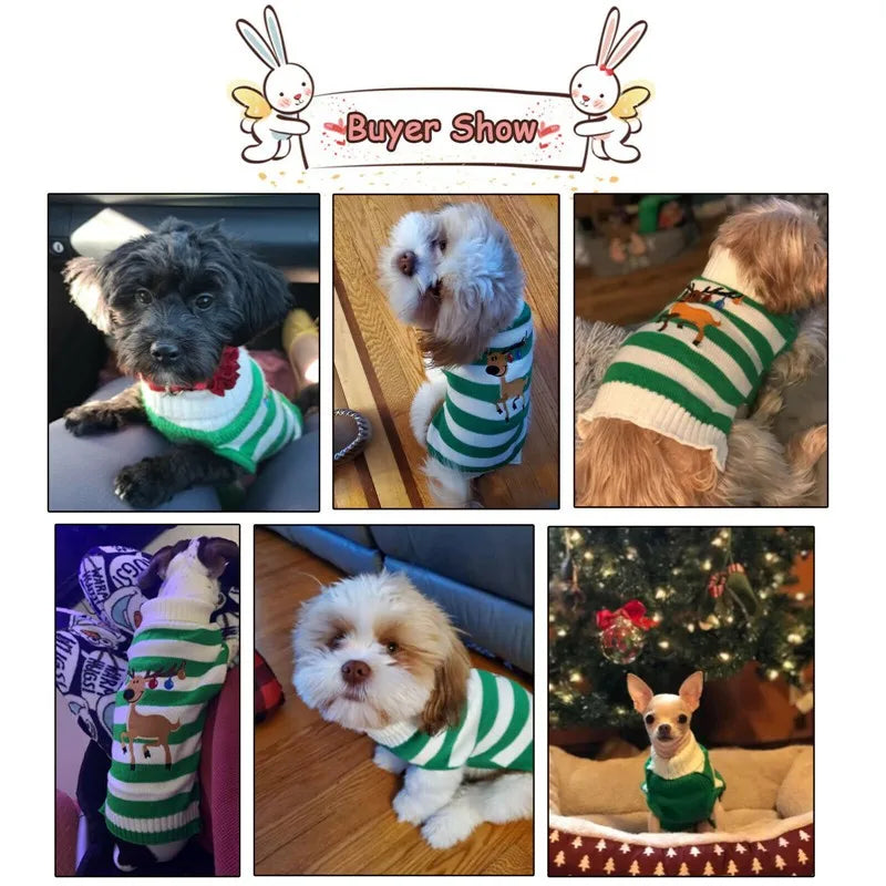 Christmas Dog Sweater Cute Cartoon Reindeer Xmas Pet Costume Puppy Cat Warm Clothes For Small Dogs Chihuahua Pug Winter Clothing