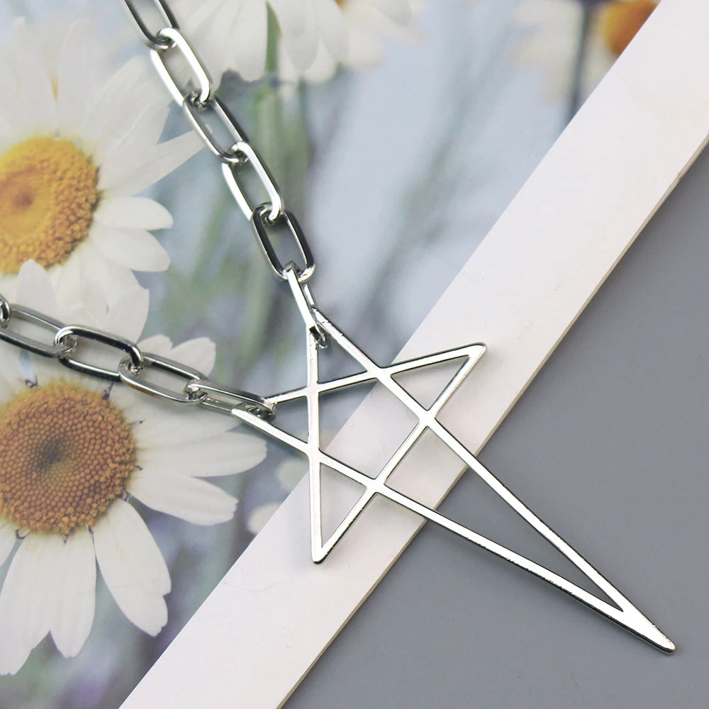 Pentagram Necklace Men's Stainless Steel Long Neck Chain Gothic Mysterious Pentagram Jewelry Fashionable Simple Snd Atmospheric