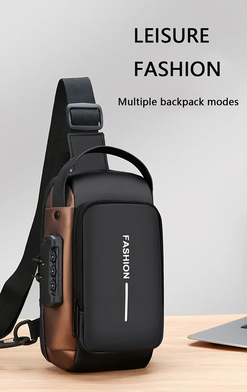 Durable Oxford Fabric Men's Sling Bag - Stylish Motorcycle Crossbody Chest Pack with Phone Pocket, Zip Closure for Daily Commute