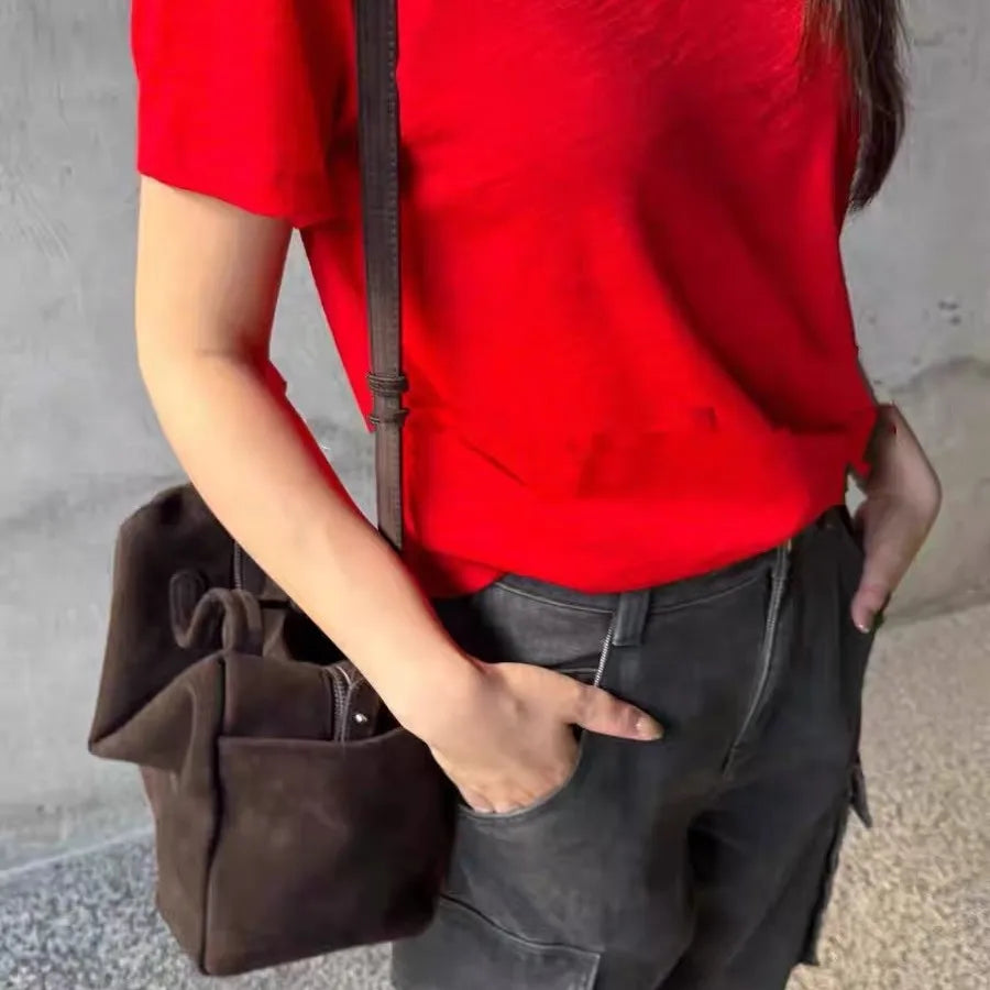 Flannel Suede Bowling Bag | Women's Versatile Crossbody Handbag