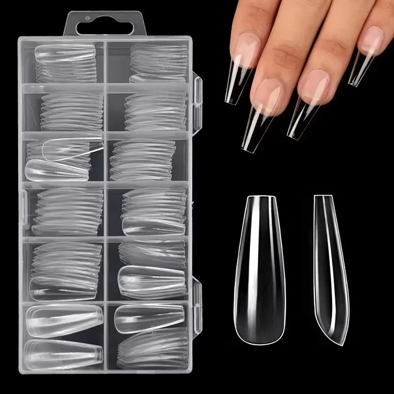 120Pcs Clear Full Cover Nail Tips | 7 Shapes for UV Gel Extensions