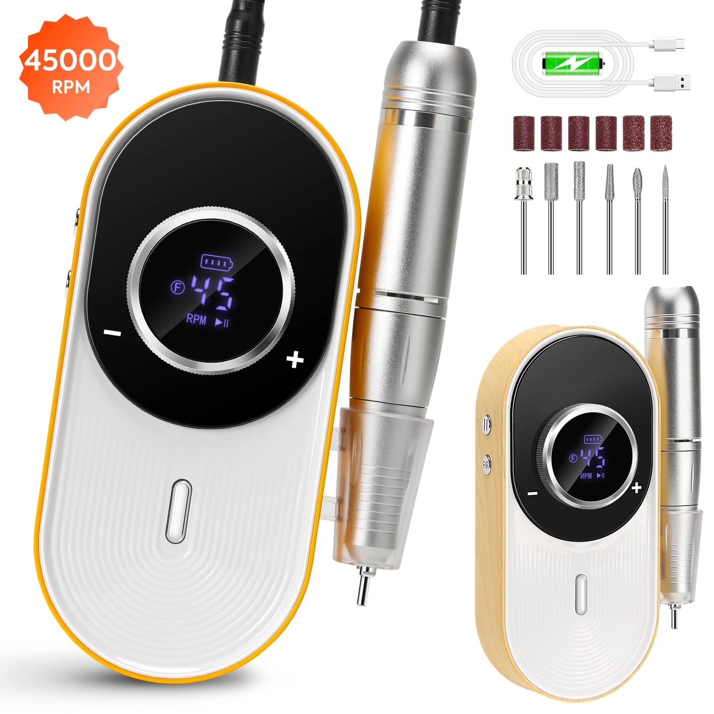 Rechargeable Electric Nail Drill: 45000 RPM, 8-Hour Battery, HD LCD Screen - Professional Salon-Grade Nail Filing & Removal