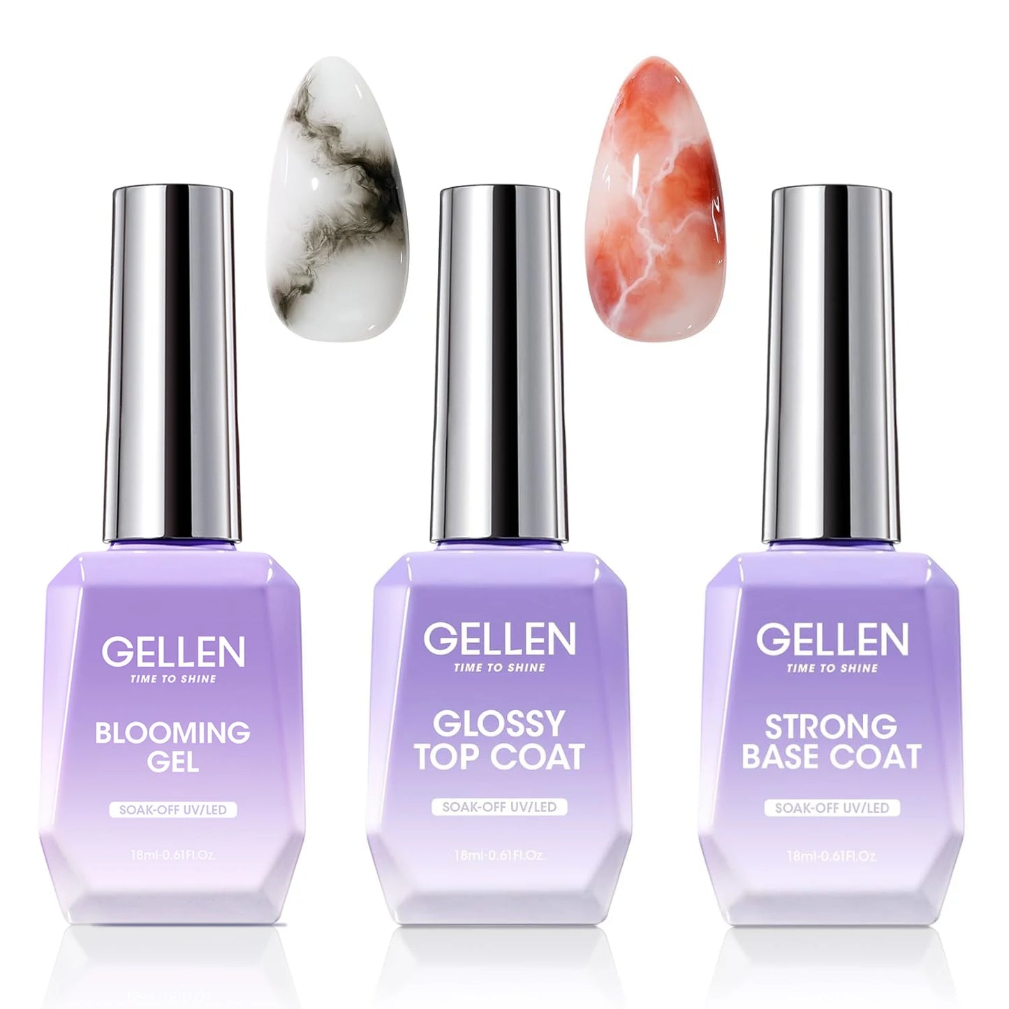 GELLEN Professional Gel Nail Set — 18ml 4-Piece Base Coat, Top Coat & Strengthener Kit for Long-Lasting Manicures