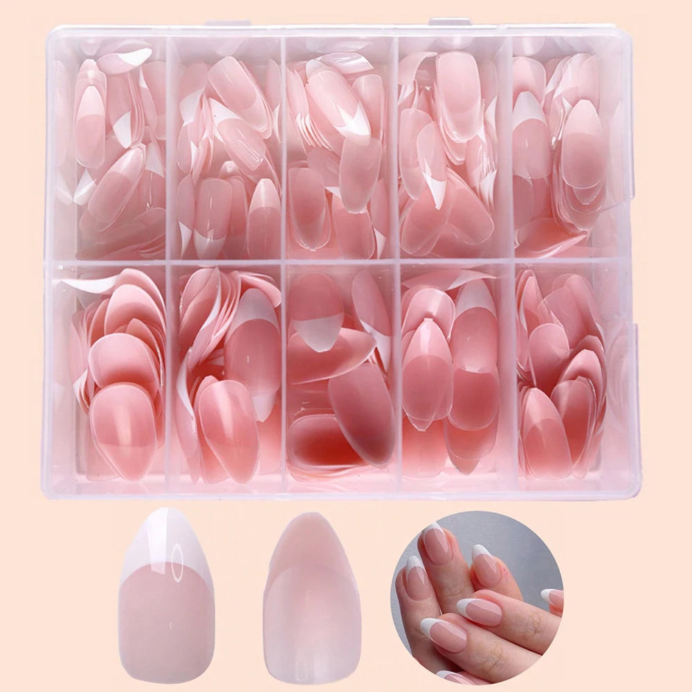 Nude Pink Almond French Press On Nails — 150/360pcs