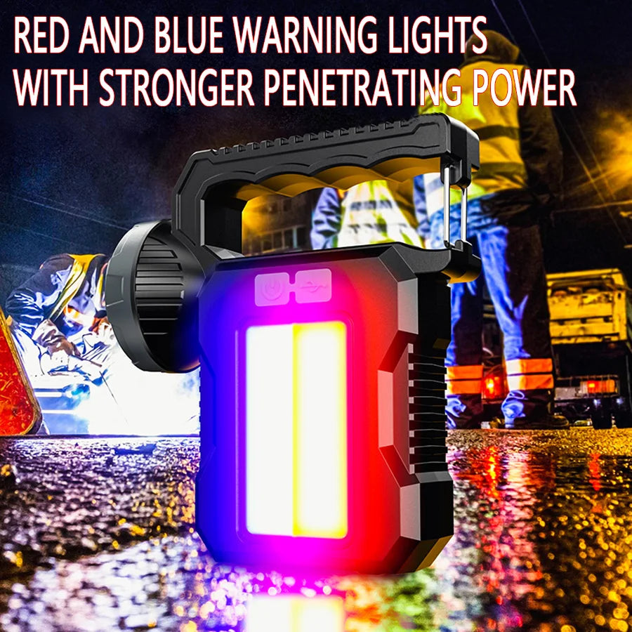 Portable Powerful USB Rechargeable Flashlights Solar LED Light With COB Work Light 4 Gear Charge Mobile Phone Camping Lamps