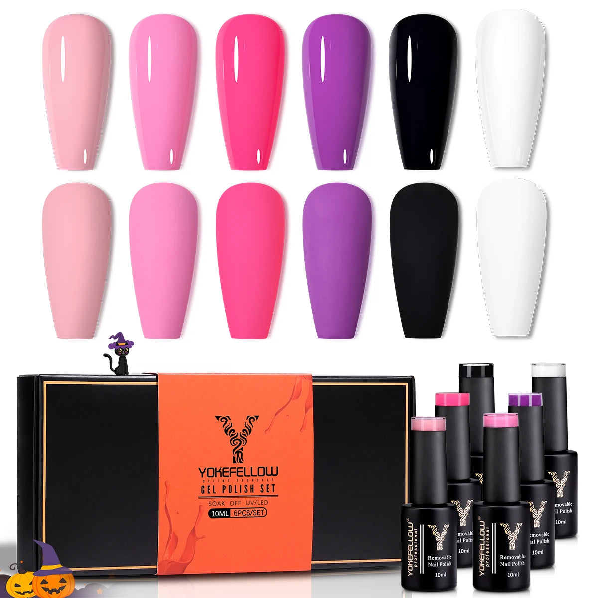 YOKEFELLOW 6-Piece Gel Nail Polish Set | Fall & Winter Seasonal Colors | UV/LED Semi-Permanent Gel Varnish