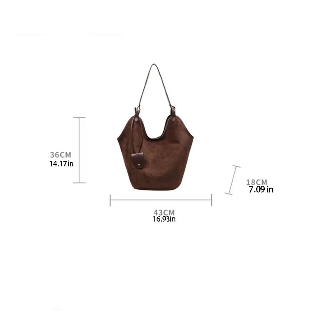 Women's Large Capacity Suede Shoulder Bag — Retro Korean Style Tote Handbag