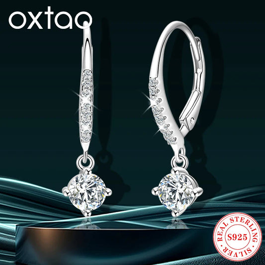 OXTAO Elegant Moissanite Drop Earrings D VVS1 Women's S925 Sterling Silver Dangle Earrings Bride Engagement Wedding Jewelry