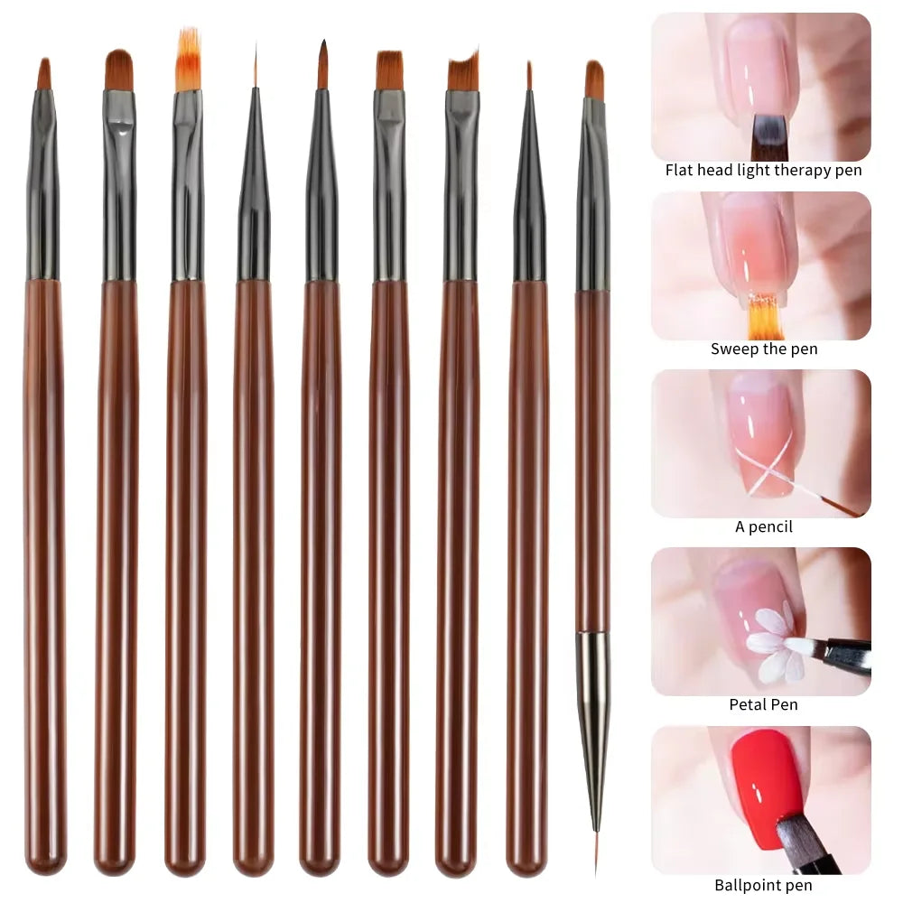 Nail Art Gel Brush Set — 9Pcs Nail Extension & Design Painting Tools