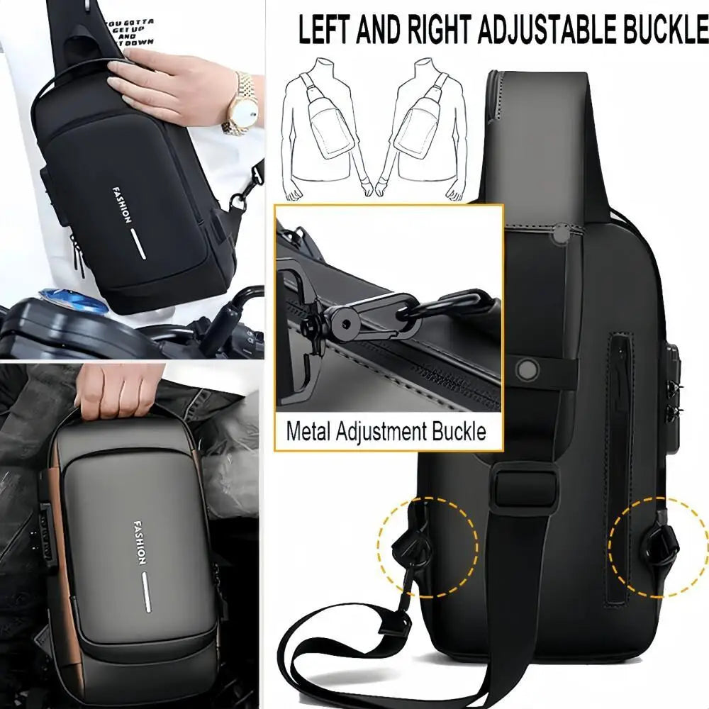 Men's Anti-Theft Chest Bag, Fashionable Motorcycle and Casual Sports Sloping Backpack, Durable Oxford Fabric