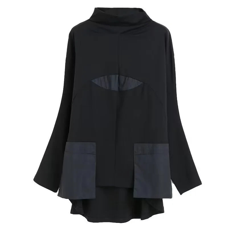 Hoodies Woman Clothing Woman Sweatshirts Autumn Loose High Neck Stitching Round  Coat Women's Leisure Design Loose Coat Women