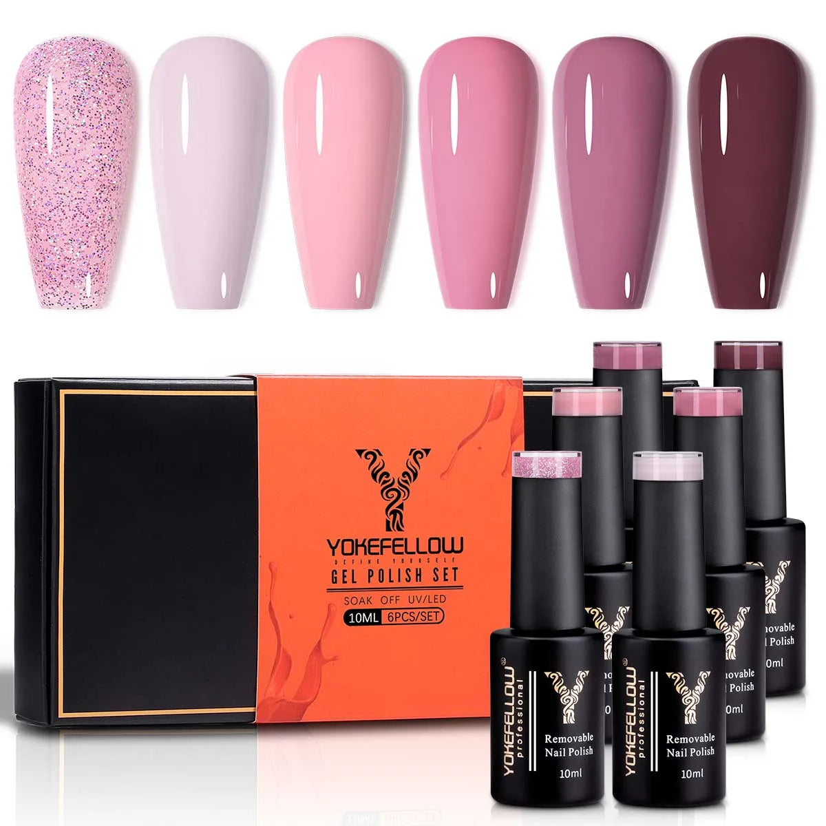 YOKEFELLOW 6-Piece Gel Nail Polish Set | Fall & Winter Seasonal Colors | UV/LED Semi-Permanent Gel Varnish