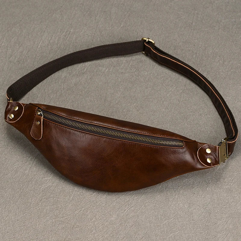 Newsbirds Men's Genuine Leather Chest Bag — Vintage Crossbody Sling & Outdoor Belt Pouch