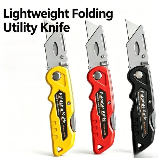 Foldable Utility Knife with Replaceable Blade – Heavy Duty Box Cutter with Belt Clip for Cardboard, Leather & Paper