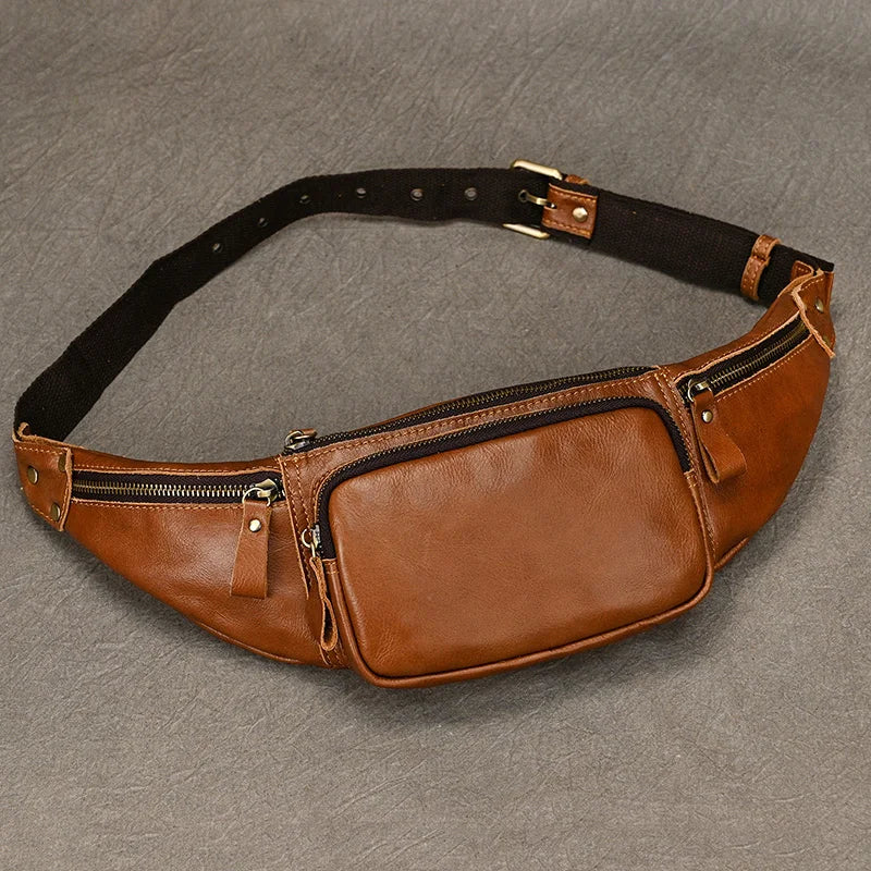 Newsbirds Men's Genuine Leather Chest Bag — Vintage Crossbody Sling & Outdoor Belt Pouch
