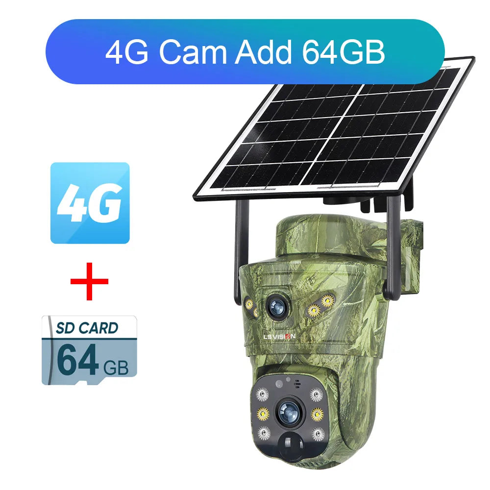 LS VISION 4K Dual Screen 4G Solar Hunting Camera Outdoor WiFi PTZ Human/Animal Detection 2-Way Talk Waterproof Security Cameras