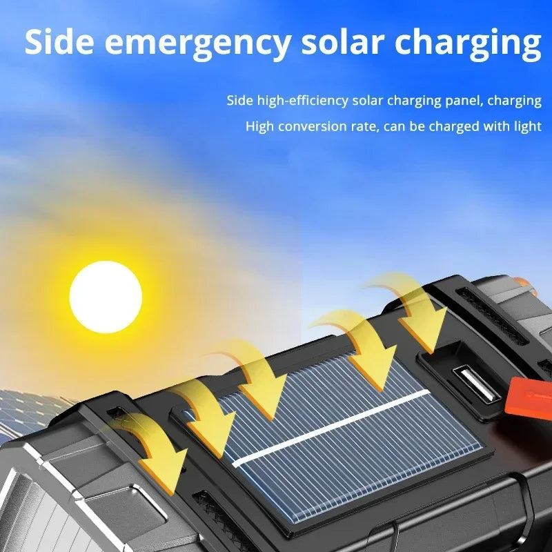 Portable Powerful USB Rechargeable Flashlights Solar LED Light With COB Work Light 4 Gear Charge Mobile Phone Camping Lamps