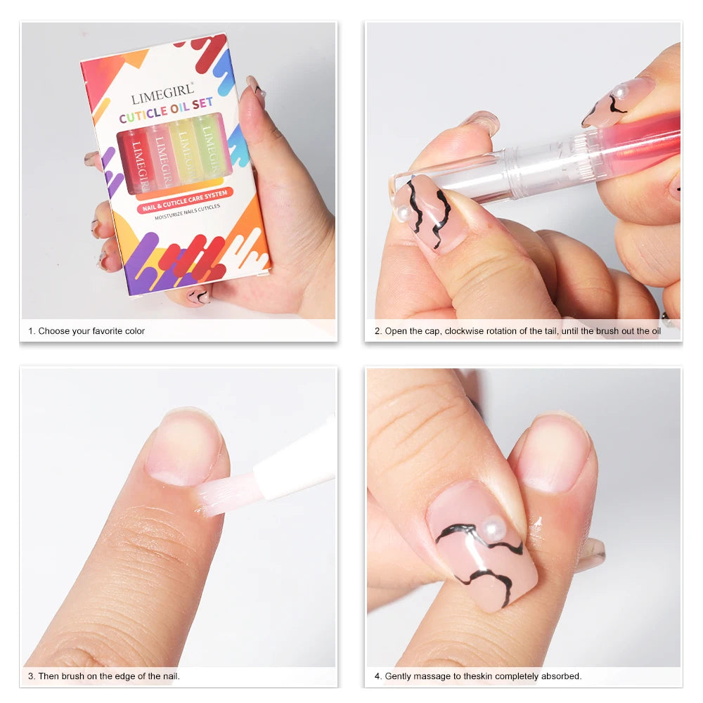 LIMEGIRL 6PCS Nail Care Nutritional Cuticle Oil Pen Gift Box Set for Nail Polish Nutrition Oil Dead Skin Crack Care Nail Set