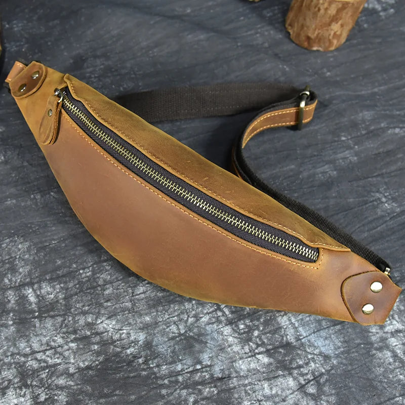 Newsbirds Men's Genuine Leather Chest Bag — Vintage Crossbody Sling & Outdoor Belt Pouch
