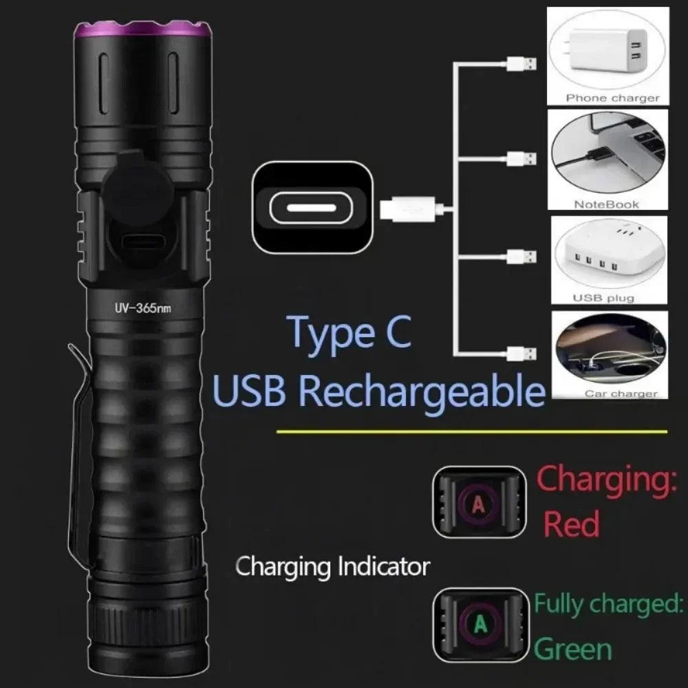 15W 365nm High Power UV Flashlight Ultraviolet Blacklight Detector Pet Urine Dry Stains Bed Bug Scorpions Fluorescence Light