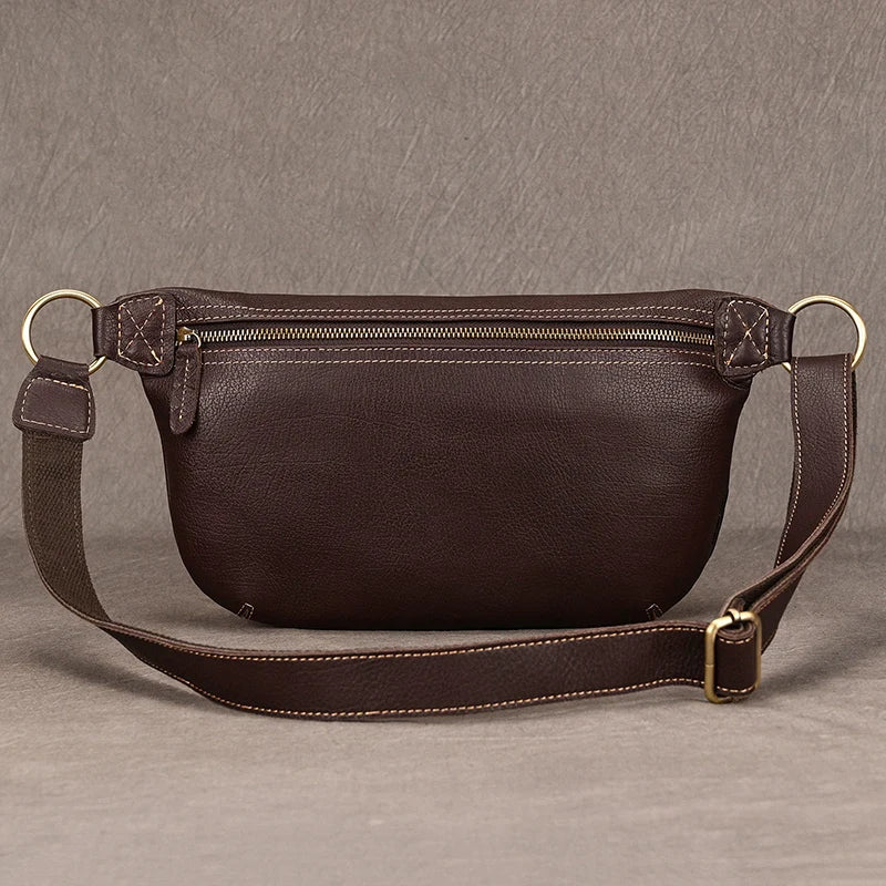 Newsbirds Men's Genuine Leather Chest Bag — Vintage Crossbody Sling & Outdoor Belt Pouch