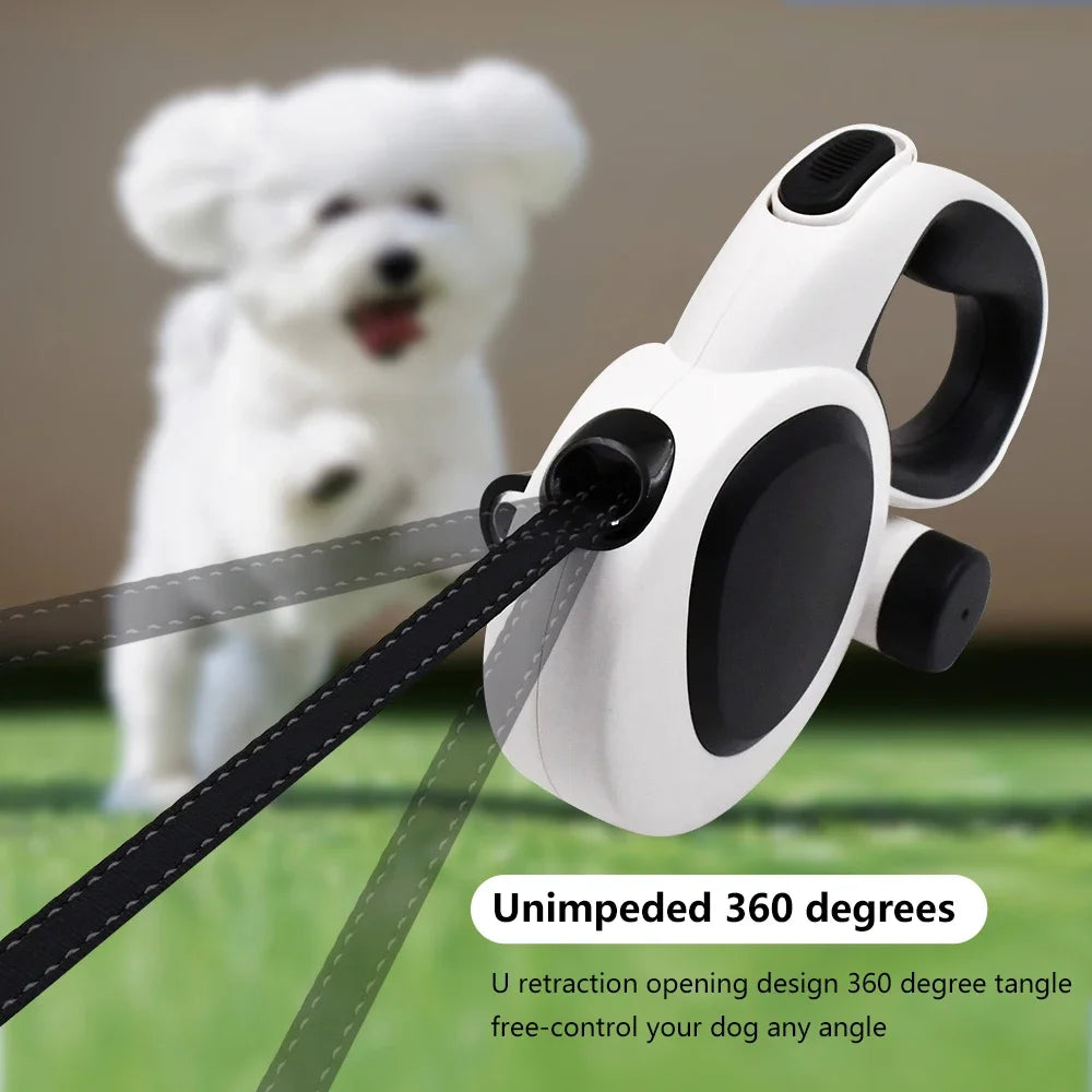 Led Light Up Pet Running Retractable Dog Leash  Automatic with Flashlight and Poop Bag Dispenser
