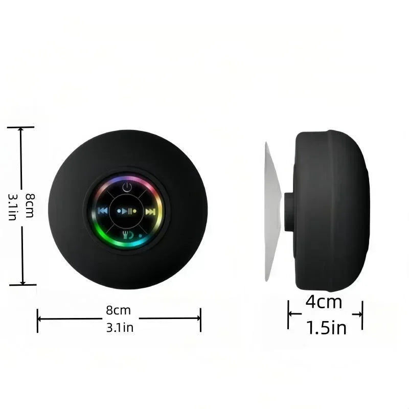 Suction Cup Wireless Bluetooth Speaker Waterproof Shower Speaker with LED Light USB Charging For Bathroom Travel Home