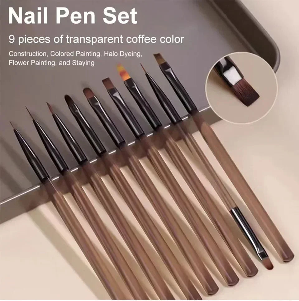 9PCS Nail Art Brush & Liner Set — DIY Acrylic Painting & Design Pens