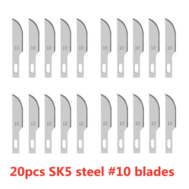 20-Pack Wood Carving & Craft Blades – Multi-Type SK5 & Steel Blades for Sculpting, Engraving, DIY & PCB Repair