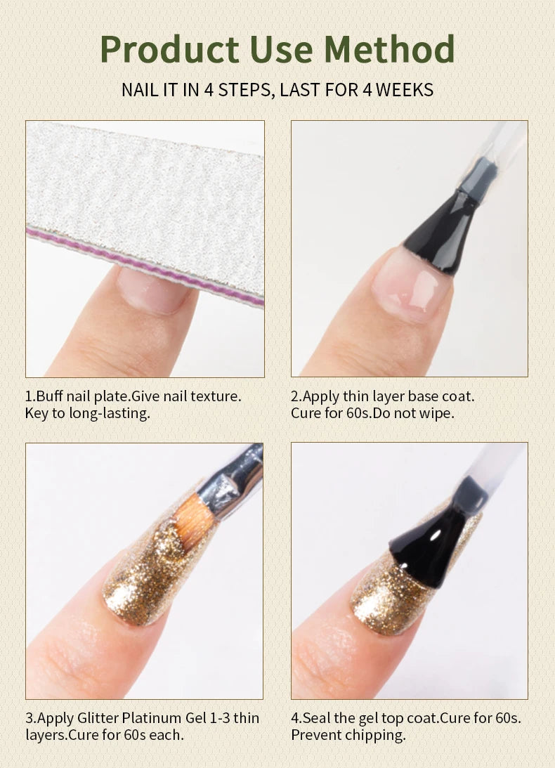 RS NAIL 5g No-Wipe Platinum Gel Polish – Reflective Metallic Sparkle | Golden & Silver