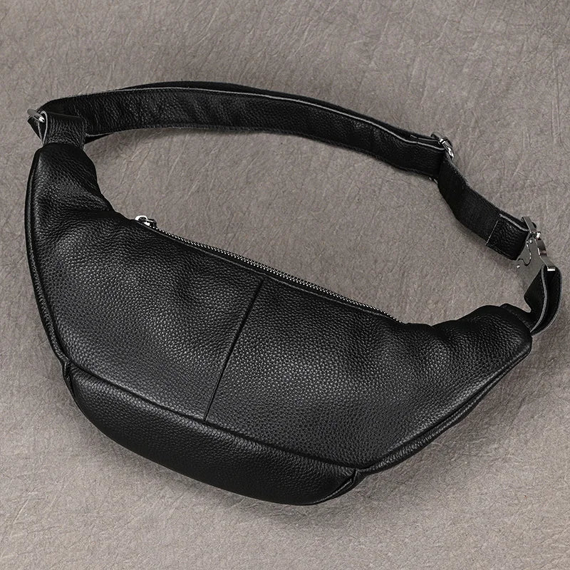 Newsbirds Men's Genuine Leather Chest Bag — Vintage Crossbody Sling & Outdoor Belt Pouch