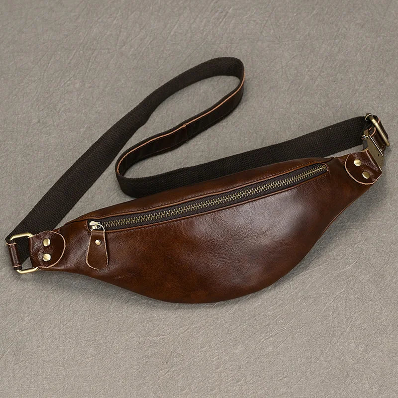 Newsbirds Men's Genuine Leather Chest Bag — Vintage Crossbody Sling & Outdoor Belt Pouch