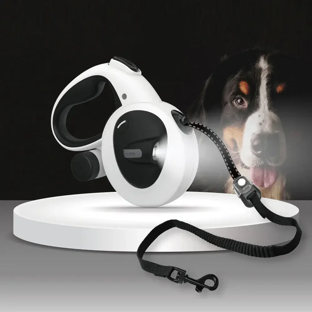 Led Light Up Pet Running Retractable Dog Leash  Automatic with Flashlight and Poop Bag Dispenser
