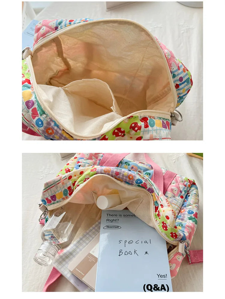 Women's Floral Quilted Shoulder Bag — Large Capacity Cotton Linen Tote