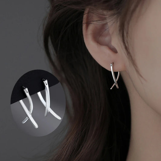 Korean Irregular Geometry Hoop Earrings for Women – Minimalist Silver Fashion Jewelry