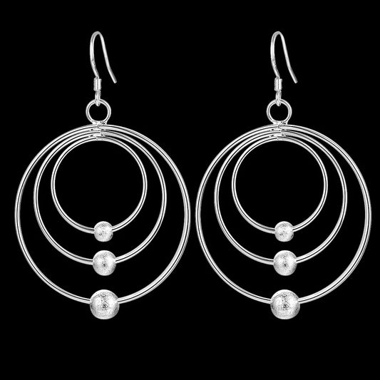 925 Sterling Silver Triple Circle Bead Drop Earrings for Women – Ethnic Style Fine Jewelry